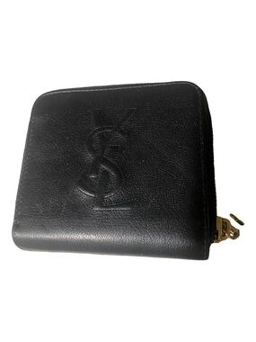 Yves Saint Laurent Black Leather Zip-Around Wallet with Embossed Monogram